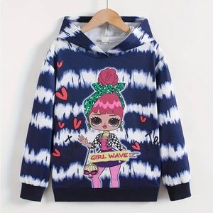 Girls Colorblock Tie Dye Figure Hooded Pullover. NWOT